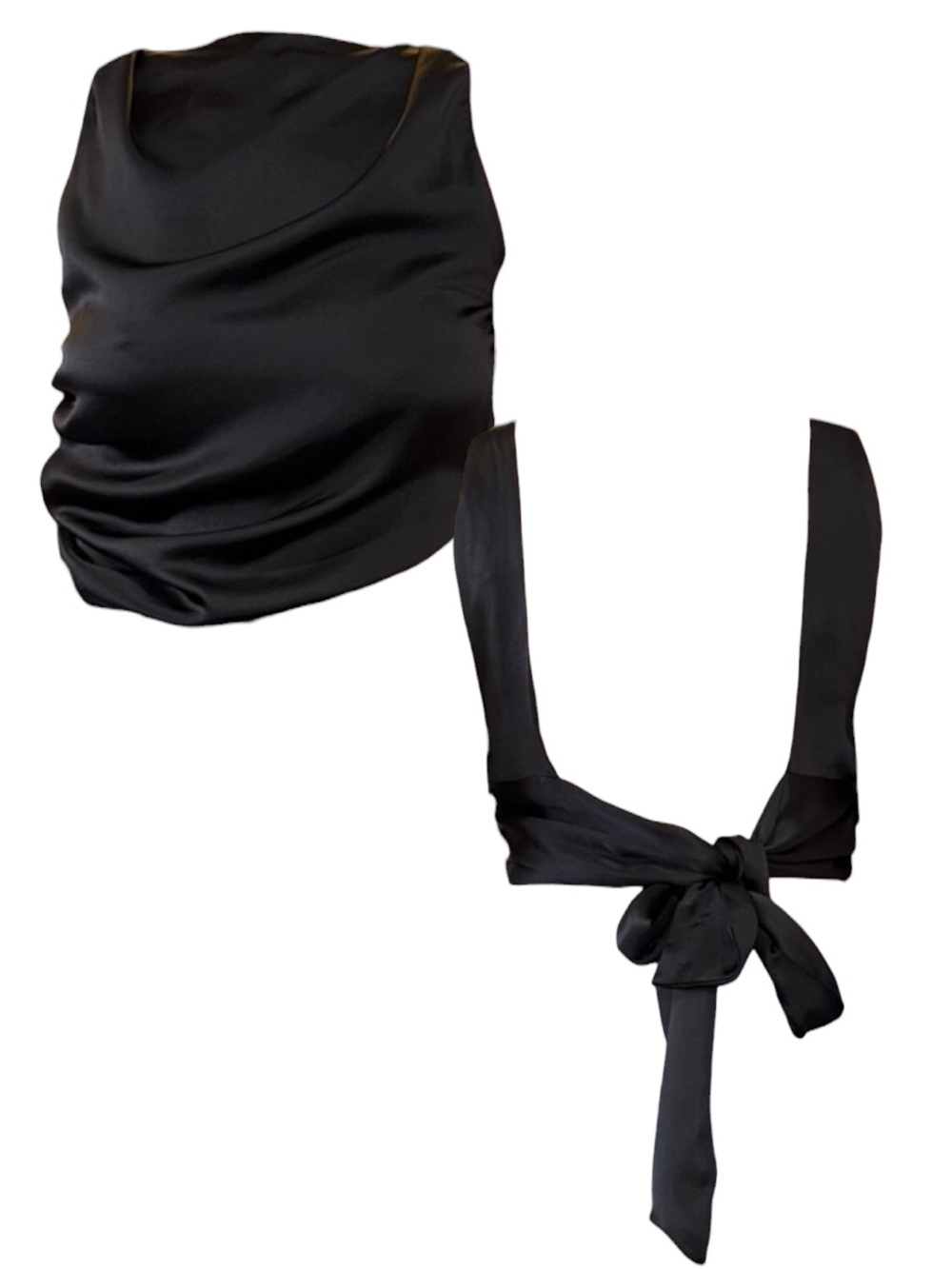 Zara Black Satin Crop Top with Tie Back